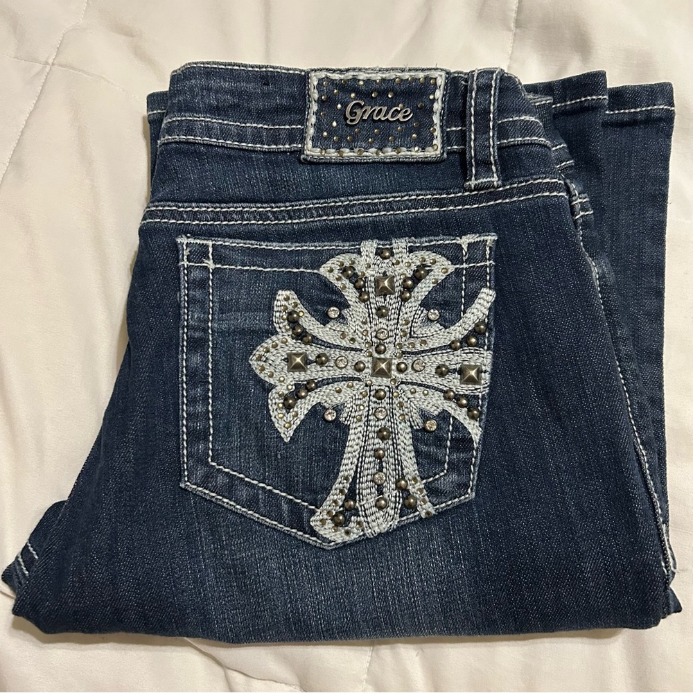 Grace in LA Blue Embroidered Jeans